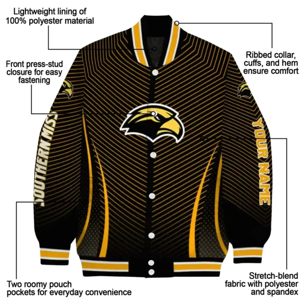 customized southern miss golden eagles chevron arrow black varsity jacket new arrival.webp