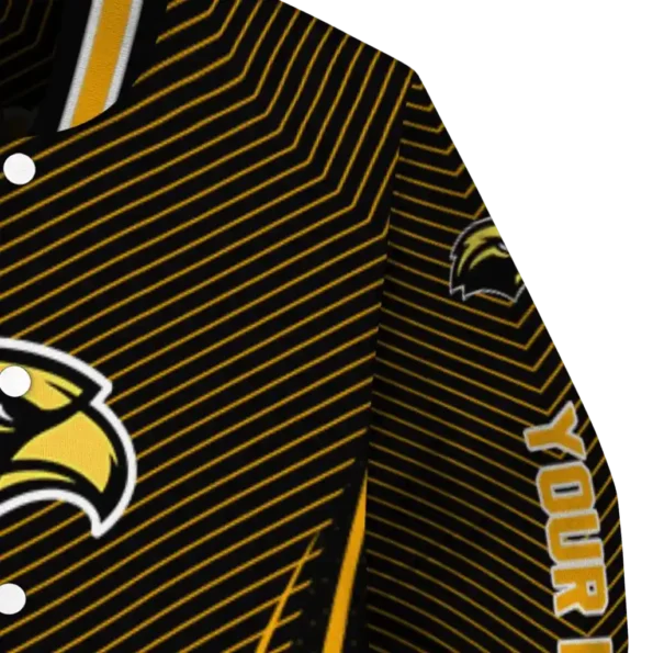 customized southern miss golden eagles chevron arrow black varsity jacket premium grade.webp