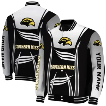 customized southern miss golden eagles mesh effect black varsity jacket fashion forward.webp