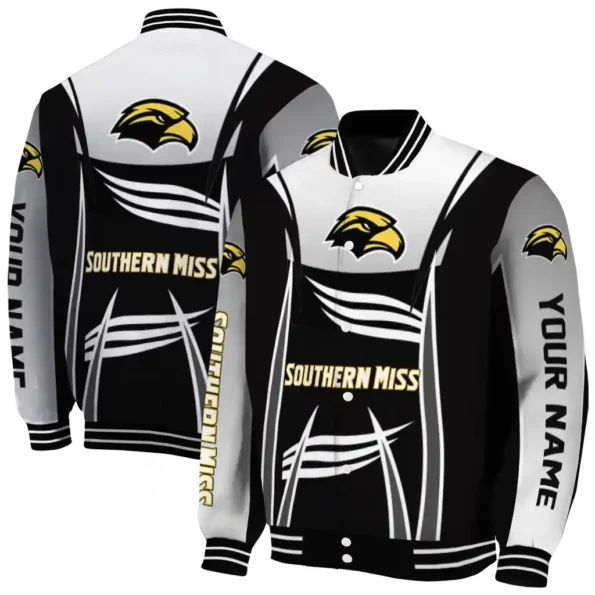 customized southern miss golden eagles mesh effect black varsity jacket fashion forward.webp