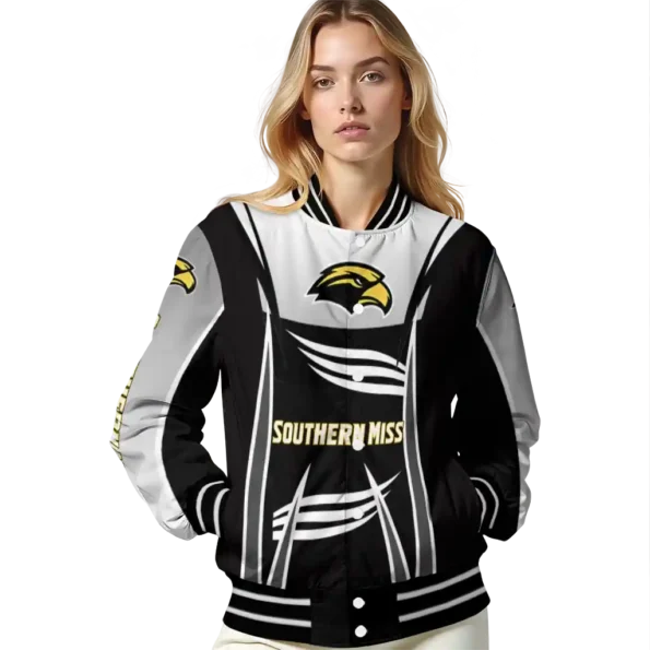 customized southern miss golden eagles mesh effect black varsity jacket latest model.webp