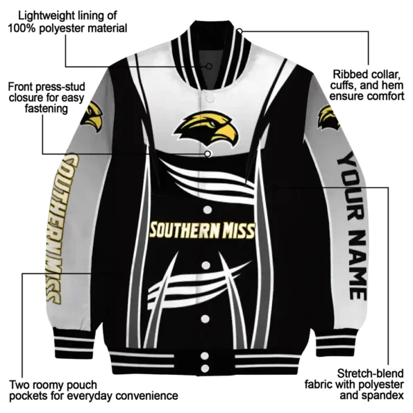 customized southern miss golden eagles mesh effect black varsity jacket new arrival.webp
