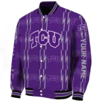 customized tcu horned frogs bolt stripe purple varsity jacket best selling.webp