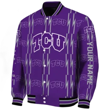customized tcu horned frogs bolt stripe purple varsity jacket best selling.webp