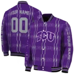 customized tcu horned frogs bolt stripe purple varsity jacket best selling.webp