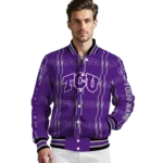 customized tcu horned frogs bolt stripe purple varsity jacket best selling.webp
