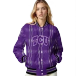 customized tcu horned frogs bolt stripe purple varsity jacket best selling.webp