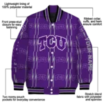customized tcu horned frogs bolt stripe purple varsity jacket best selling.webp