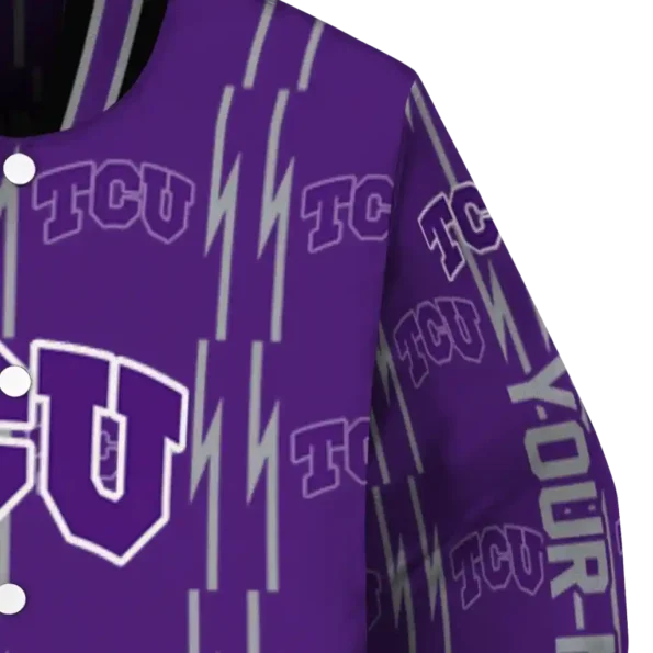 customized tcu horned frogs bolt stripe purple varsity jacket premium grade.webp