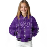 customized tcu horned frogs bolt stripe purple varsity jacket best selling.webp