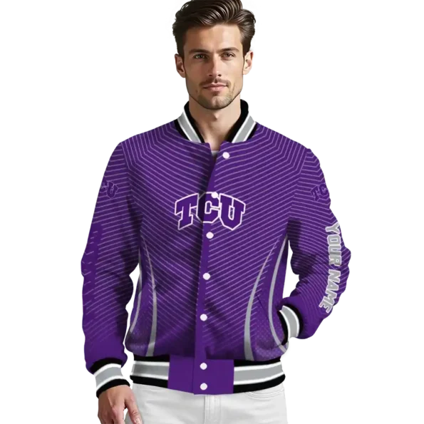 customized tcu horned frogs chevron arrow purple varsity jacket high quality.webp