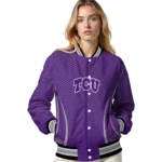 customized tcu horned frogs chevron arrow purple varsity jacket best selling.webp