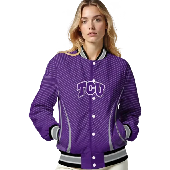 customized tcu horned frogs chevron arrow purple varsity jacket latest model.webp