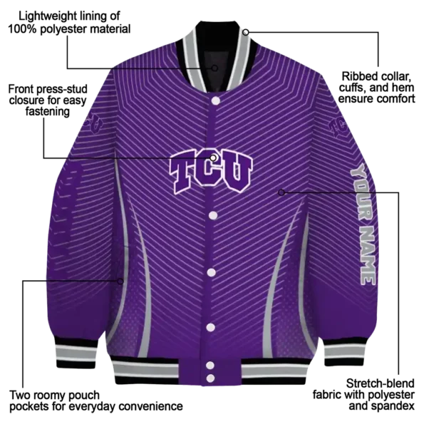 customized tcu horned frogs chevron arrow purple varsity jacket new arrival.webp