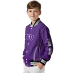 customized tcu horned frogs chevron arrow purple varsity jacket best selling.webp