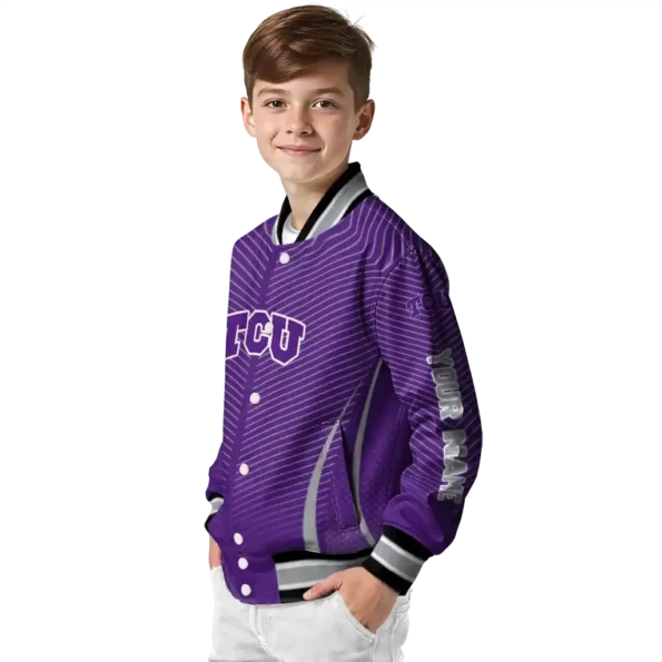 customized tcu horned frogs chevron arrow purple varsity jacket trendy.webp