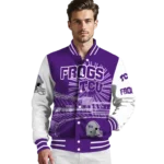 customized tcu horned frogs ferris arena purple white varsity jacket best selling.webp