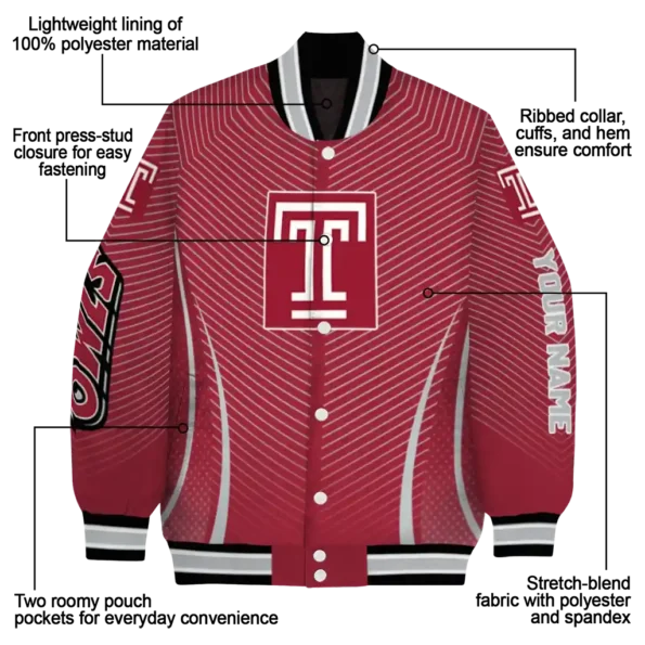 customized temple owls chevron arrow red varsity jacket new arrival.webp