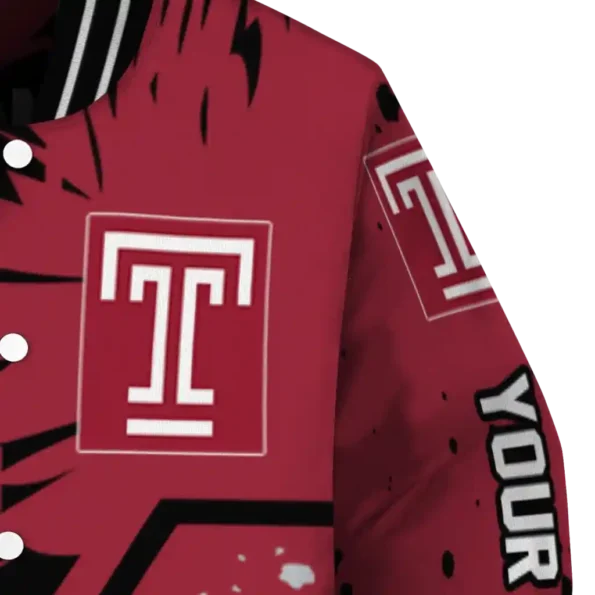 customized temple owls hexagon cluster red black varsity jacket premium grade.webp