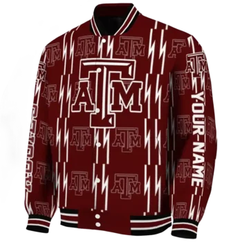 customized texas am aggies bolt stripe maroon varsity jacket best selling.webp