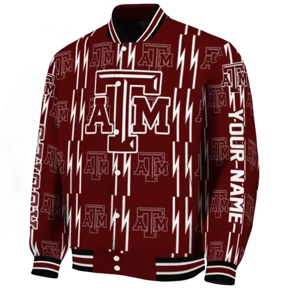 customized texas am aggies bolt stripe maroon varsity jacket best selling.webp