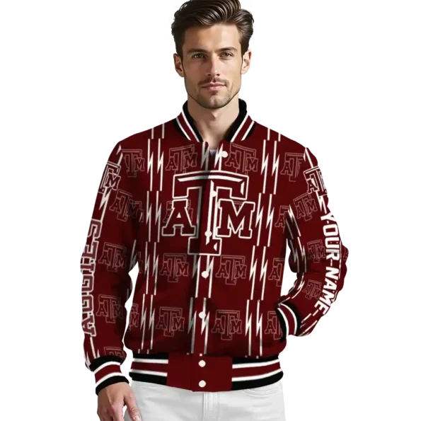 customized texas am aggies bolt stripe maroon varsity jacket high quality.webp