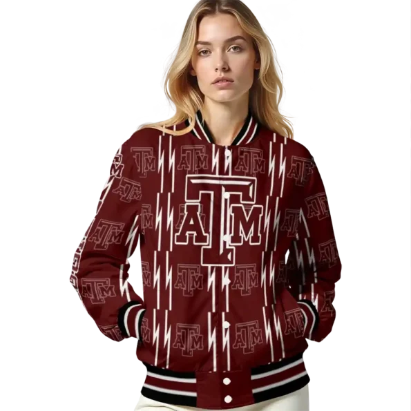 customized texas am aggies bolt stripe maroon varsity jacket latest model.webp