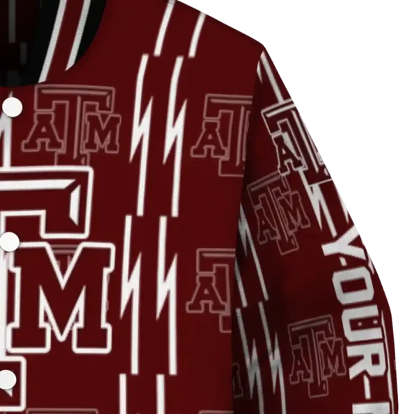 customized texas am aggies bolt stripe maroon varsity jacket premium grade.webp