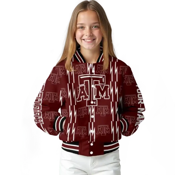 customized texas am aggies bolt stripe maroon varsity jacket top rated.webp