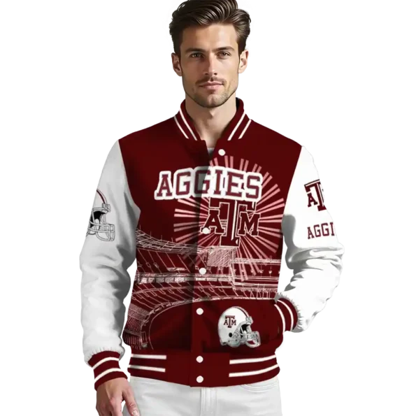 customized texas am aggies ferris arena maroon white varsity jacket high quality.webp