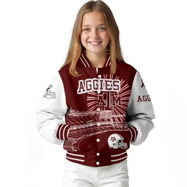 customized texas am aggies ferris arena maroon white varsity jacket top rated.webp