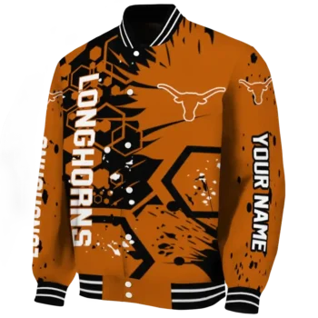 customized texas longhorns hexagon cluster orange black varsity jacket best selling.webp