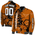 customized texas longhorns hexagon cluster orange black varsity jacket best selling.webp