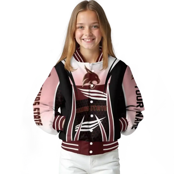 customized texas state bobcats mesh effect maroon black varsity jacket top rated.webp