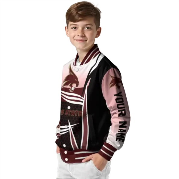 customized texas state bobcats mesh effect maroon black varsity jacket trendy.webp