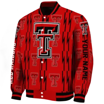 customized texas tech red raiders bolt stripe red varsity jacket best selling.webp