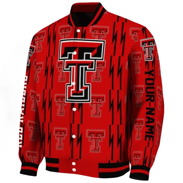 customized texas tech red raiders bolt stripe red varsity jacket best selling.webp