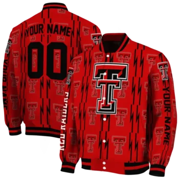 customized texas tech red raiders bolt stripe red varsity jacket fashion forward.webp