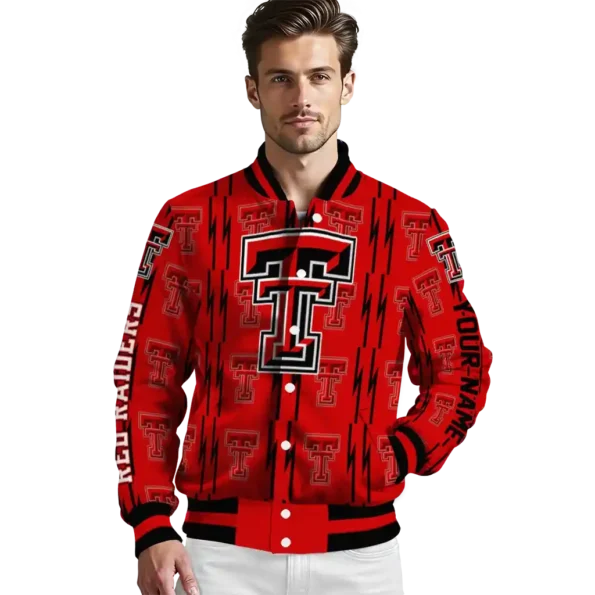 customized texas tech red raiders bolt stripe red varsity jacket high quality.webp