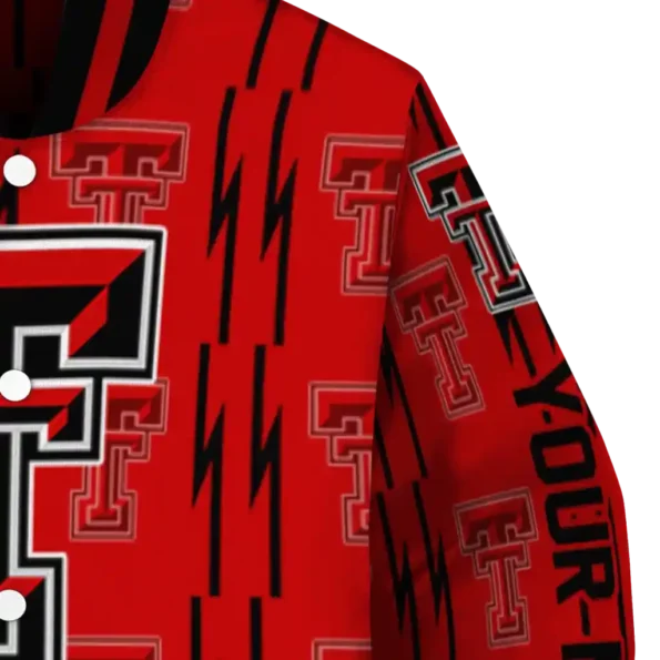 customized texas tech red raiders bolt stripe red varsity jacket premium grade.webp
