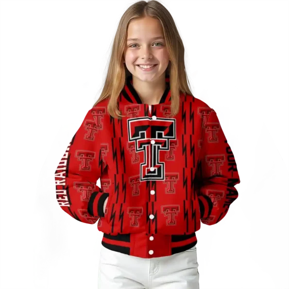 customized texas tech red raiders bolt stripe red varsity jacket top rated.webp