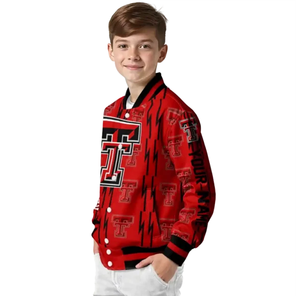 customized texas tech red raiders bolt stripe red varsity jacket trendy.webp