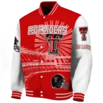 customized texas tech red raiders ferris arena red white varsity jacket best selling.webp