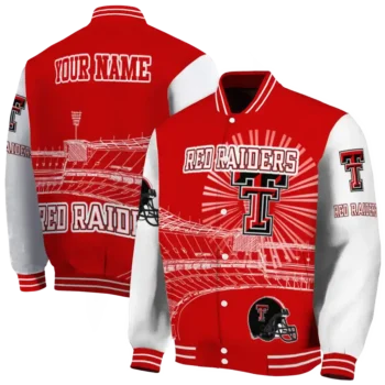 customized texas tech red raiders ferris arena red white varsity jacket fashion forward.webp