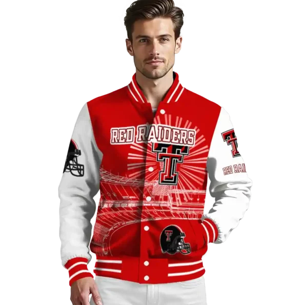 customized texas tech red raiders ferris arena red white varsity jacket high quality.webp