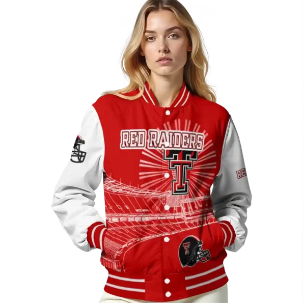 customized texas tech red raiders ferris arena red white varsity jacket latest model.webp
