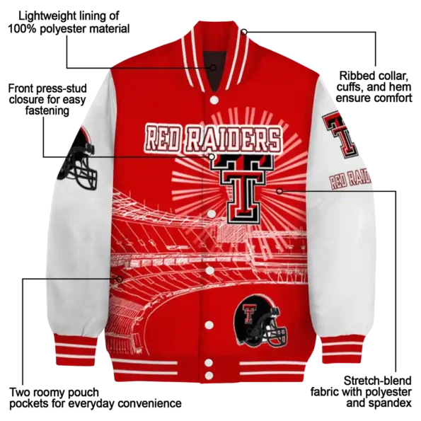 customized texas tech red raiders ferris arena red white varsity jacket new arrival.webp