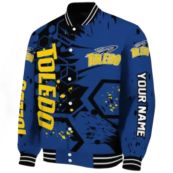 customized toledo rockets hexagon cluster blue black varsity jacket best selling.webp