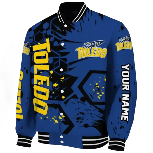 customized toledo rockets hexagon cluster blue black varsity jacket best selling.webp