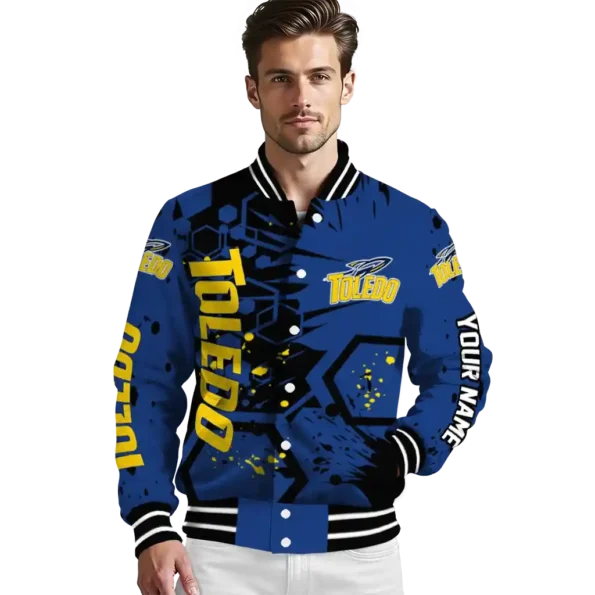 customized toledo rockets hexagon cluster blue black varsity jacket high quality.webp